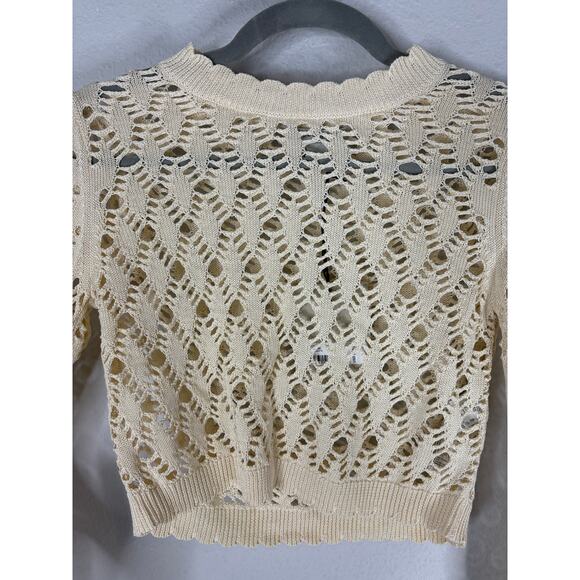 AllSaints Erin Crochet Crop Sweater Organic Cotton Boho Chic Minimalist Beige SM - Picture 6 of 11
